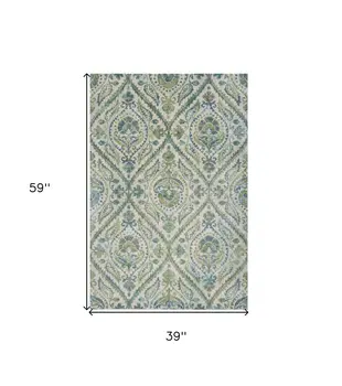 3' X 5' Green And Ivory Ogee Area Rug