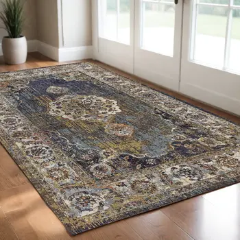 3' X 5' Navy Blue Medallion Area Rug