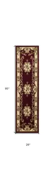8' Red and Ivory Floral Border Runner Rug