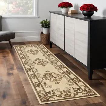 2' X 8' Ivory Medallion Runner Rug