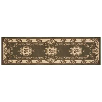 8' Green and Ivory Medallion Runner Rug