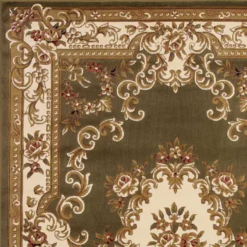 3' X 5' Green And Ivory Floral Medallion Area Rug