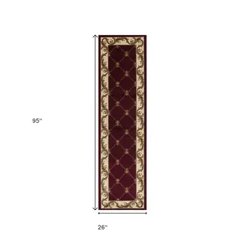 2' X 8' Red Fleur De Lis Runner Rug