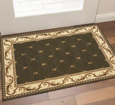 3' X 5' Dark Green And Ivory Floral Medallion Area Rug