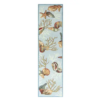 8' Blue Seashell and Coral Hand Tufted Runner Rug