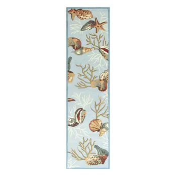 8' Blue Seashell and Coral Hand Tufted Runner Rug