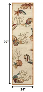8' Beige Seashell and Coral Hand Tufted Runner Rug