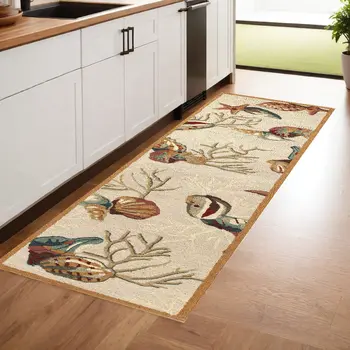8' Beige Seashell and Coral Hand Tufted Runner Rug