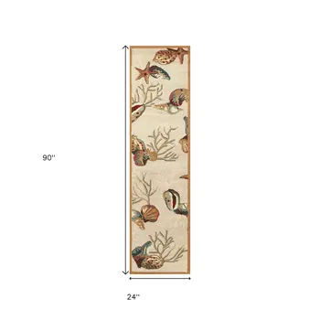 8' Beige Seashell and Coral Hand Tufted Runner Rug