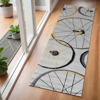 2' X 7' Grey Wheels Runner Rug