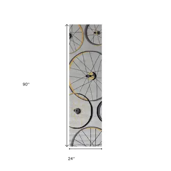 2' X 7' Grey Wheels Runner Rug