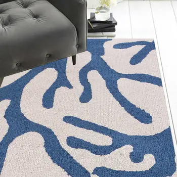 8' Ivory And Blue Runner Rug