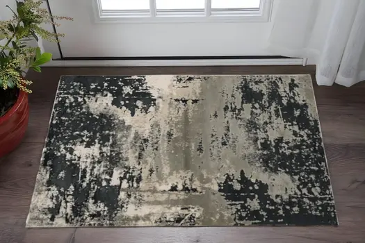 3' X 5' Black and Silver Abstract Area Rug