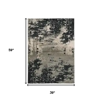 3' X 5' Black and Silver Abstract Area Rug