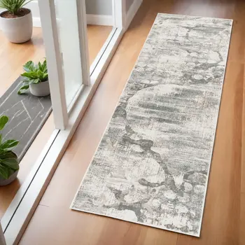 7' Ivory Abstract Runner Rug