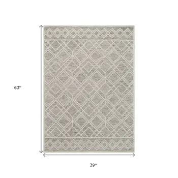 3' X 5' Sand Geometric Diamond Wool Area Rug