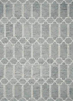 3' X 5' Slate Blue And Ivory Wool Geometric Hand Tufted Area Rug