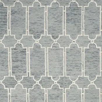 3' X 5' Slate Blue And Ivory Wool Geometric Hand Tufted Area Rug