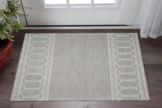3' X 5' Grey Geometric Pattern Wool Area Rug