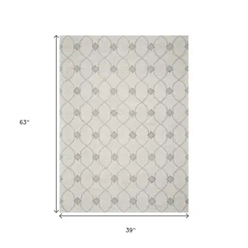 3' X 5' Ivory And Gray Wool Ogee Hand Tufted Area Rug