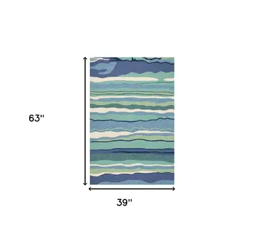 3' X 5' Blue and Ivory Abstract Handmade Indoor Outdoor Area Rug
