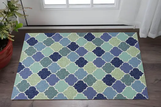 3' X 5' Blue Trellis Hand Tufted Area Rug