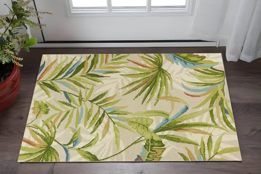 3' X 5' Sand Tropical Botanical Hand Tufted Area Rug