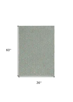 3' X 5' Green And Ivory Geometric Hand Hooked Area Rug