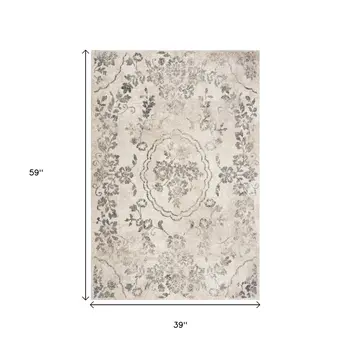 3' X 5' Gray Floral Vines Distressed Area Rug