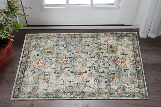 3' x 5' Light Blue Floral Vines Area Rug