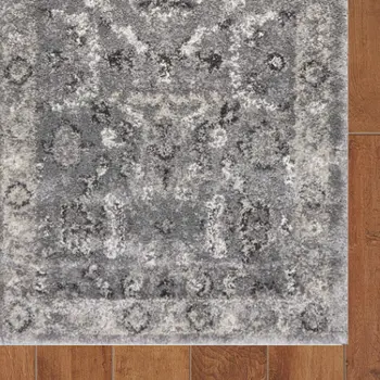 7' Gray Floral Worn Faded Runner Rug