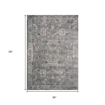 3' X 5' Gray Floral Area Rug
