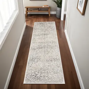 8' Ivory Floral Runner Rug