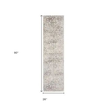 8' Ivory Floral Runner Rug