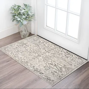 3' X 5' Ivory And Gray Floral Vines Distressed Area Rug
