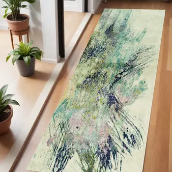 8' Ivory Abstract Runner Rug