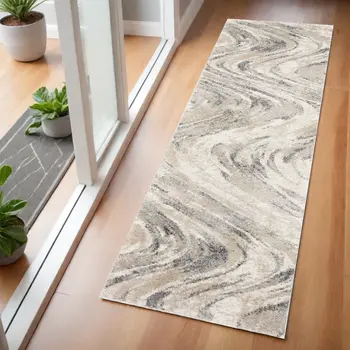 7' Natural Abstract Runner Rug