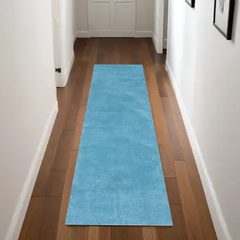 8' Blue Hand Woven Runner Rug