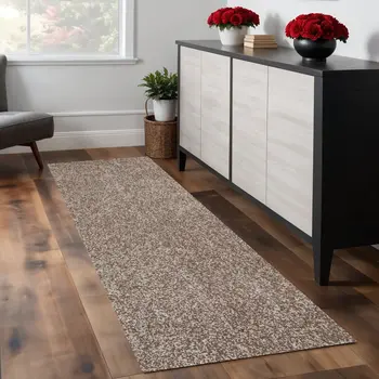 8' Beige Heather Plain Runner Rug