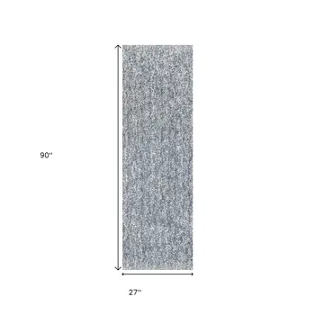 8' Slate Blue And Ivory Shag Hand Woven Runner Rug