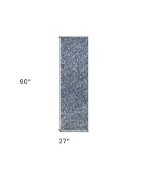 8' Indigo And Ivory Shag Hand Woven Runner Rug