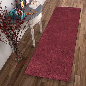 8' Red Shag Hand Woven Runner Rug