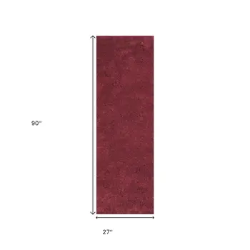 8' Red Shag Hand Woven Runner Rug