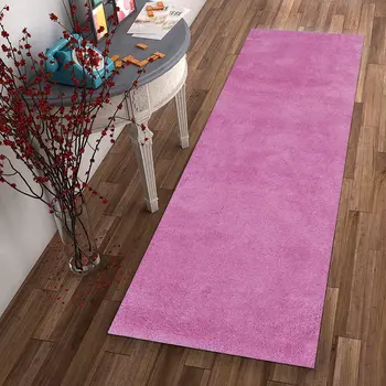 8' Hot Pink Shag Hand Woven Runner Rug