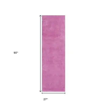 8' Hot Pink Shag Hand Woven Runner Rug