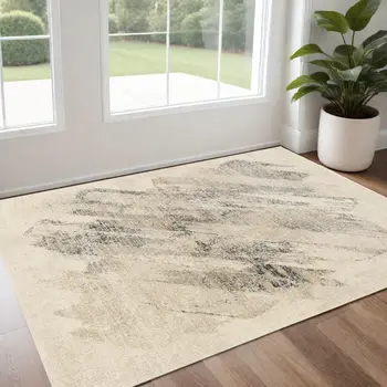 3' X 5' Gray and Ivory Abstract Worn Faded Area Rug