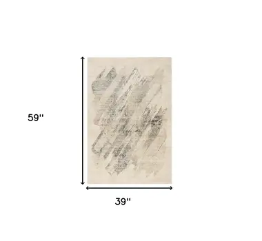 3' X 5' Gray and Ivory Abstract Worn Faded Area Rug