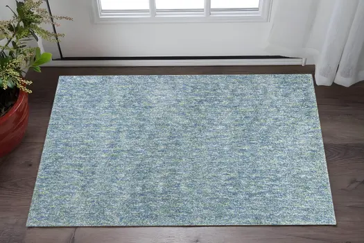 3' X 5' Blue And White Shag Hand Woven Area Rug