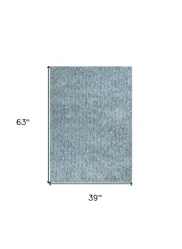 3' X 5' Blue And White Shag Hand Woven Area Rug