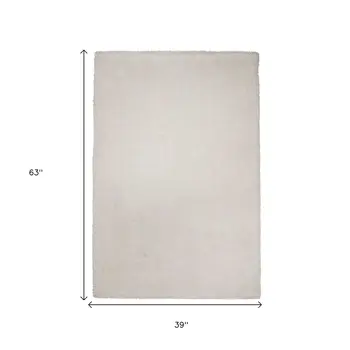 3' X 5' Ivory Shag Hand Woven Area Rug